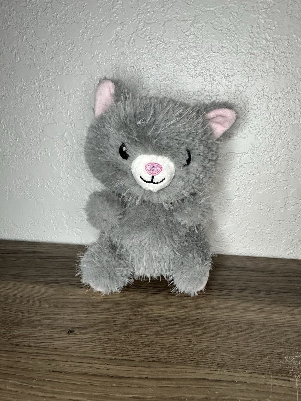 Walmart Plush Cat Toy Grey With Pink Nose Stuffed Gray 349097D 8” Shaggy